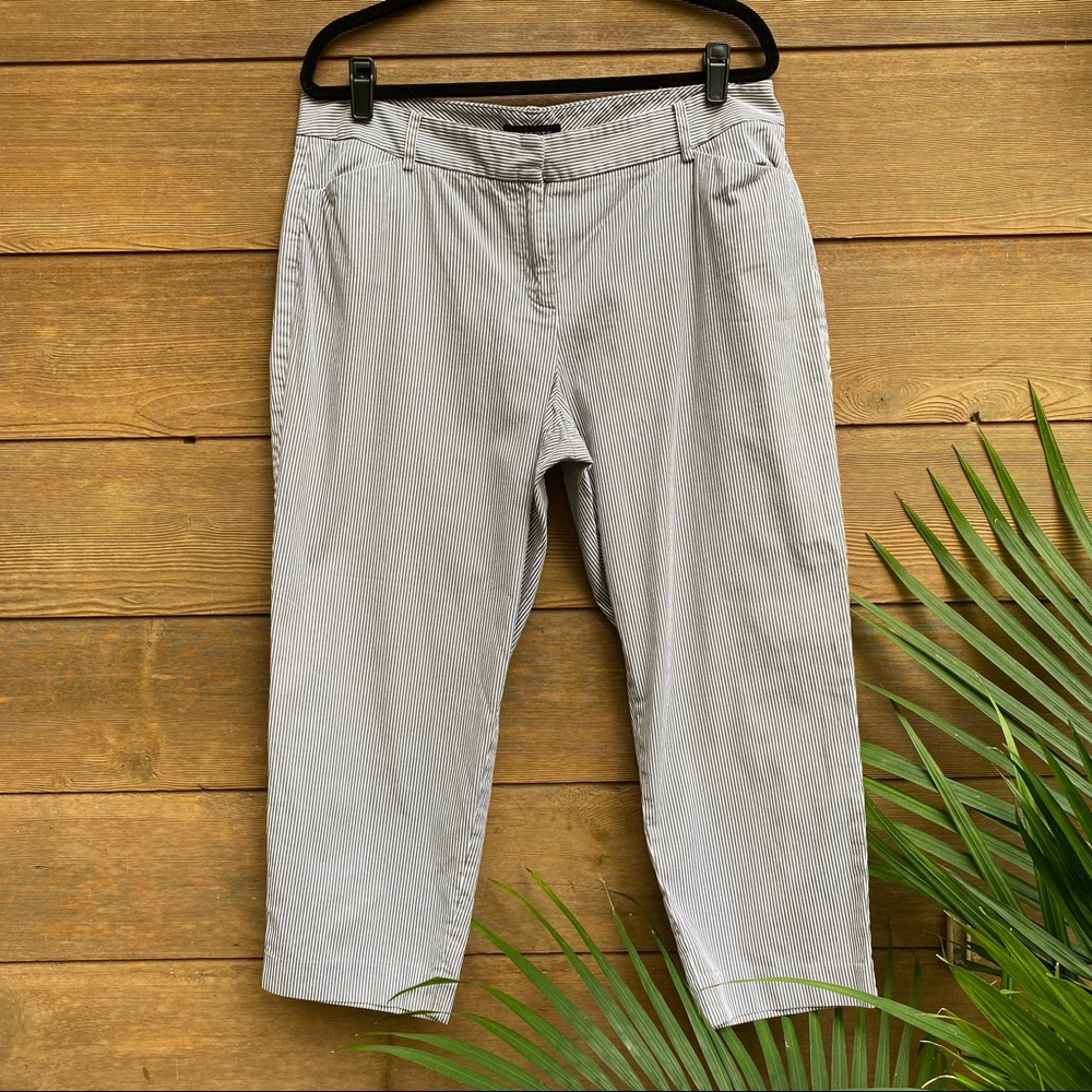 Talbots Grey Seersucker Striped Cropped Ankle Pants